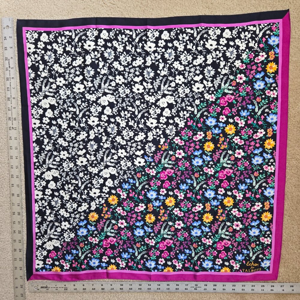NWOT Echo For Talbots Floral Square Scarf - Picture 5 of 14